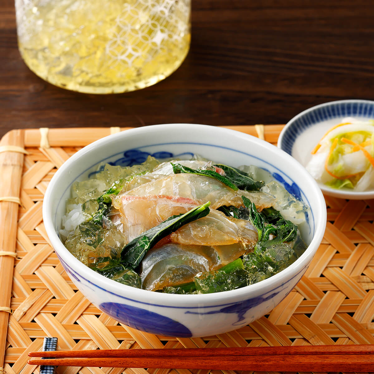 だしジュレで食べる！鯛とモロヘイヤのご飯